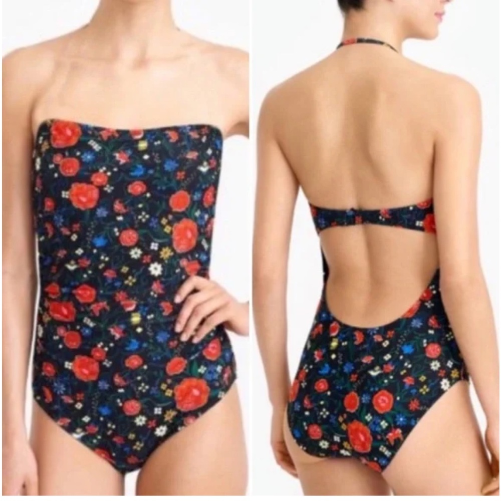 J. Crew Floral One Piece Swimsuit - Black and Red —Like New 🖤🖤❤️❤️❤️🖤🖤